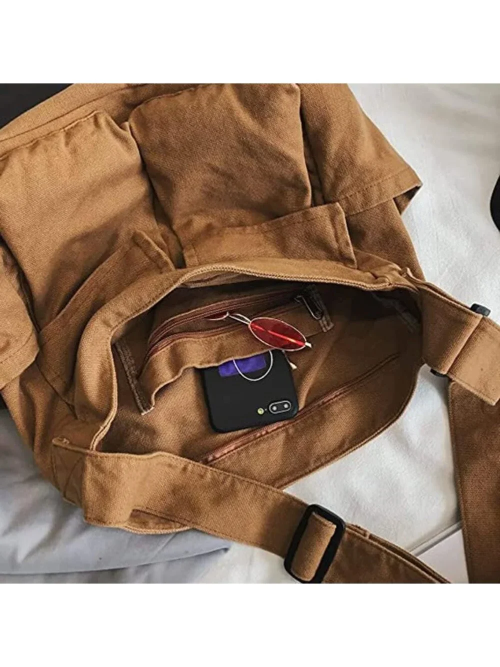 Women's Brown Travel Canvas Zipper Crossbody Shoulder Laptop Bag